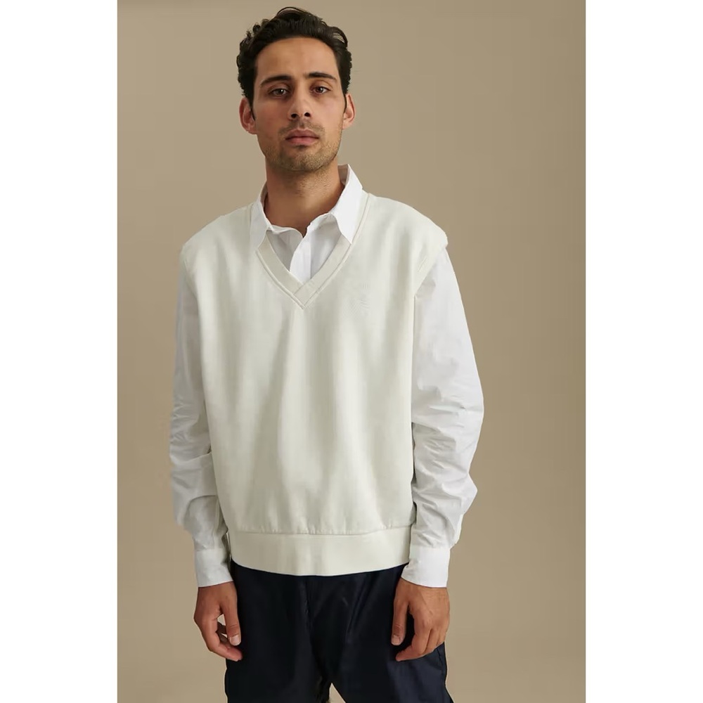 Palmes Tennis Society Men’s White Vest Size Small Fleece Cotton V-Neck Preppy
